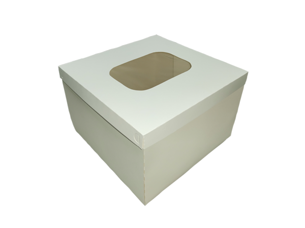 CAJA  TORTA TAPA BLANCA/FONDO BLANCO VENTANA 25x25x15cm 50Und